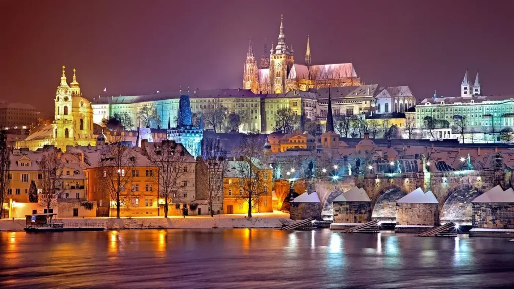 prague en hiver sous la neige