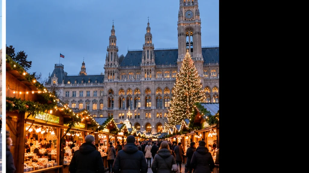 Marché de Noël illuminé dans une grande ville européenne